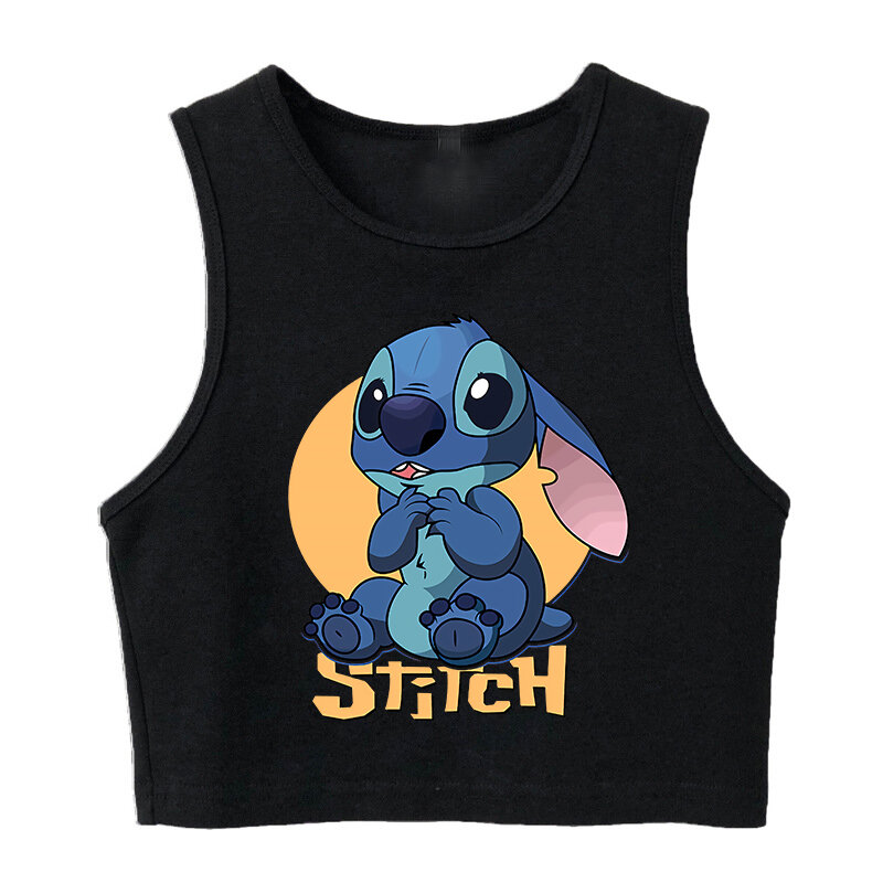 Camiseta sin mangas de Lilo Stitch de Disney para mujer, remera de dibujos animados divertida, Camiseta estampada de Stitch, ropa de calle, Camiseta corta para mujer