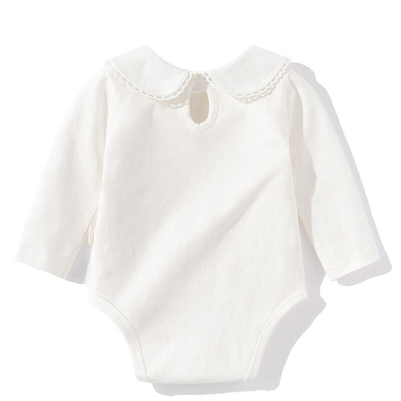 Baby Girl macacão de algodão manga comprida, macacão de criança, roupas infantis brancas, outono, primavera, 0-24M