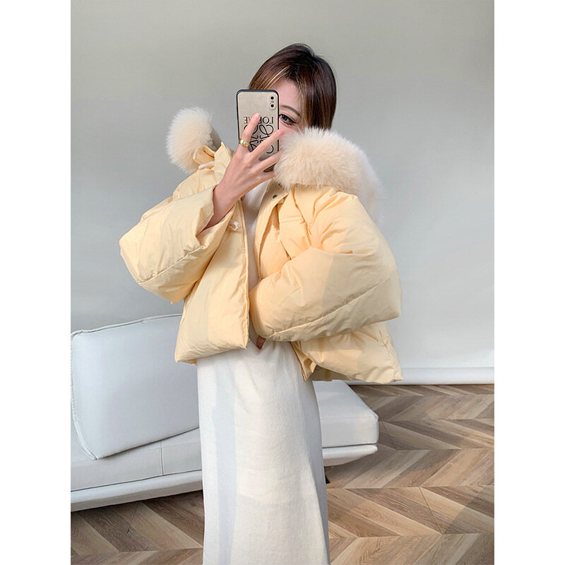 PA – manteau court en duvet de canard blanc pour femme, avec fourrure, collection hiver 2022