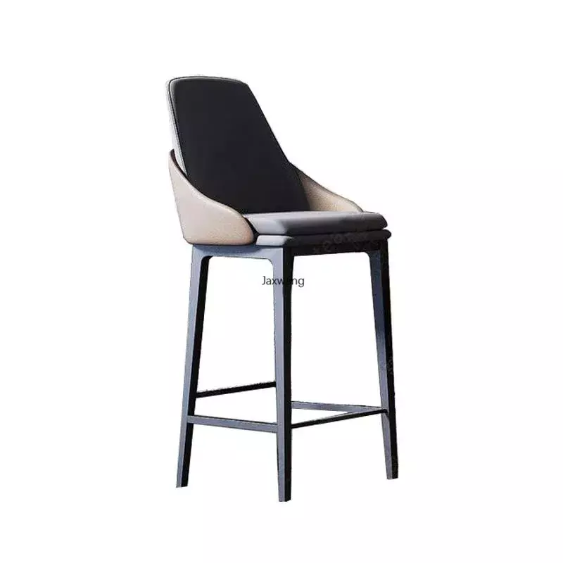 Sedia da Bar personalizzata sedia da Bar in legno massello sgabello da Bar con piedini alti per Hotel in pelle moderna semplice per mobili da cucina