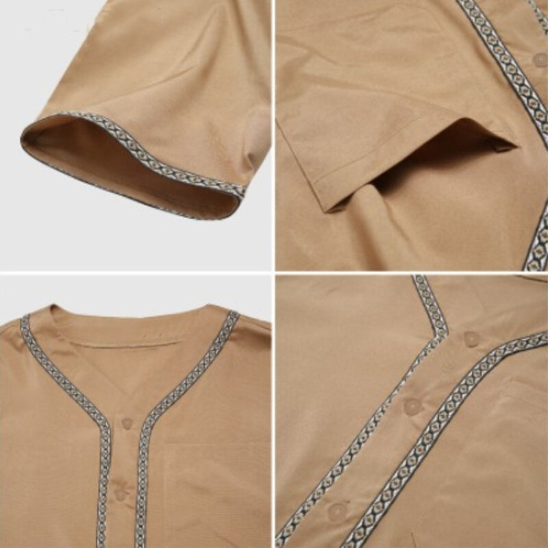 Fashion jubah pria Homewear Kaftan M-2XL panjang selutut pria gaun malam Muslim poliester Saudi Abaya pendek