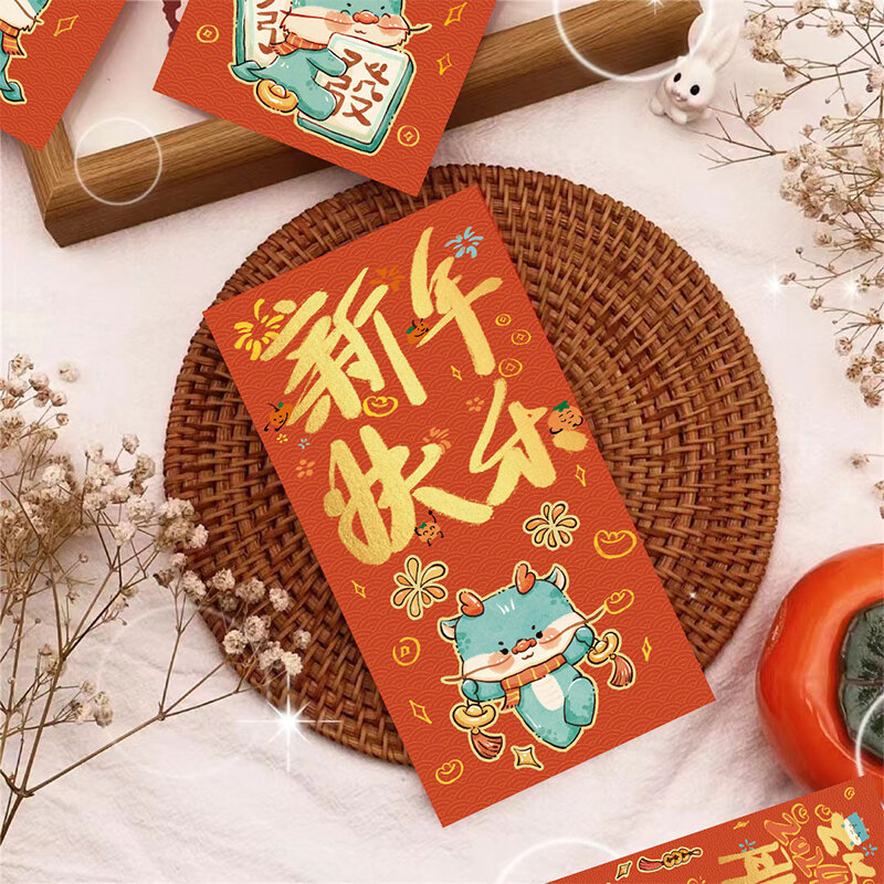 Sobres Rojos chinos de 1/6 piezas, bolsa de regalo HongBao, bolsillos para dinero de la suerte para año nuevo, decoración del Festival de Primavera 2024