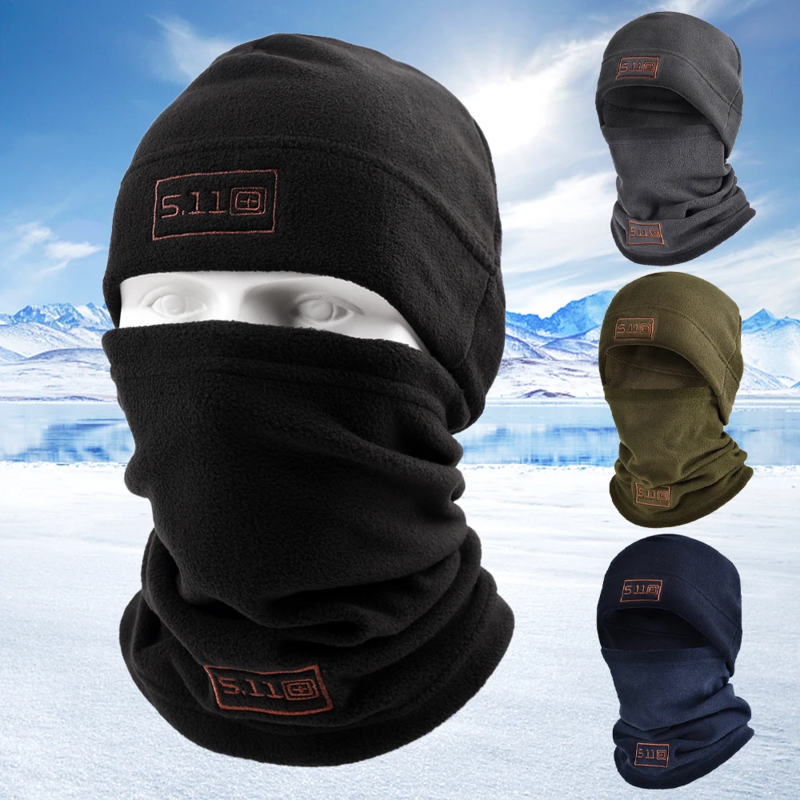 Skullies Beanies Fleece Hat&Scarf Set Thermal Head Cover Winter Warm Balaclava Face Mask Sports Cycling Bonnet Neck Protector