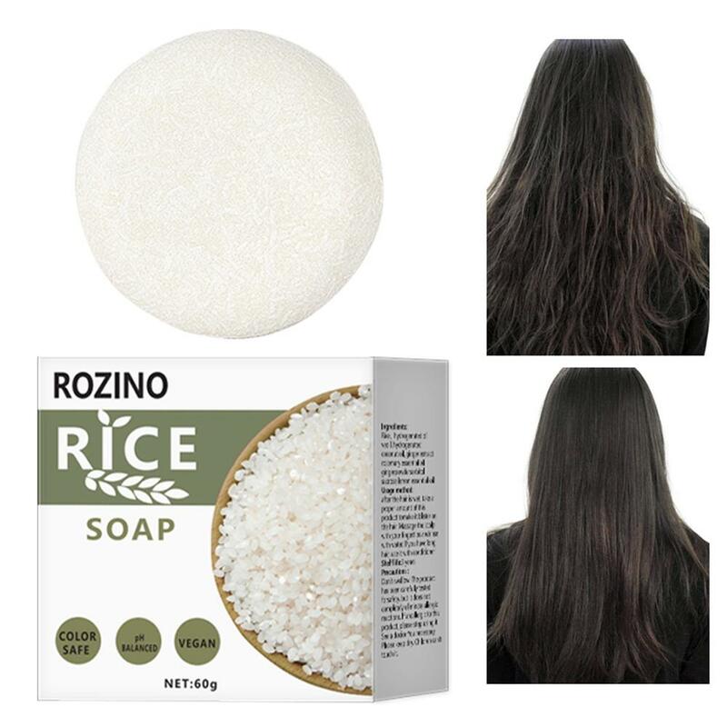 60G Shampoo per riso Bar Shampoo solido sapone Shampoo per la ricrescita dei capelli Bar trattamenti idratanti Anti-caduta dei capelli
