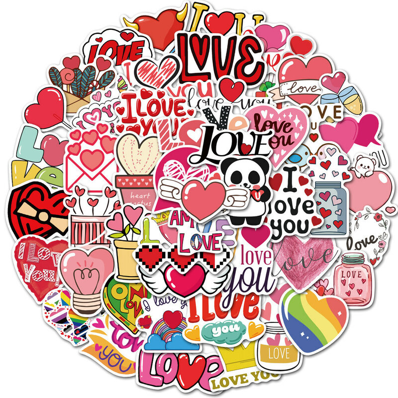Cute Love Aesthetic Sticker para crianças, infantil PVC Sketchbook Decoração, Scrapbooking School Stationery Supplies, 50Pcs