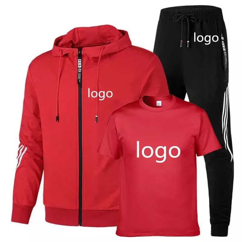 Мужские куртки с логотипом под заказ, высококачественный хлопковый Мужской свитшот в стиле ретро в полоску + футболка + спортивные брюки, комплект из 3 предметов