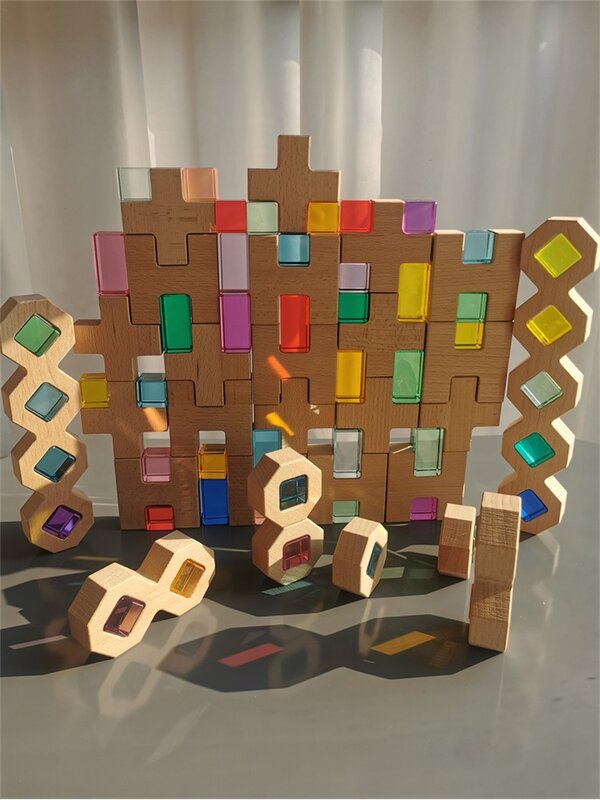 اللبنات الخشبية مجموعة التراص بلوستويز الزان H الإبداعية المفتوحة العضوية اللعب للأطفال