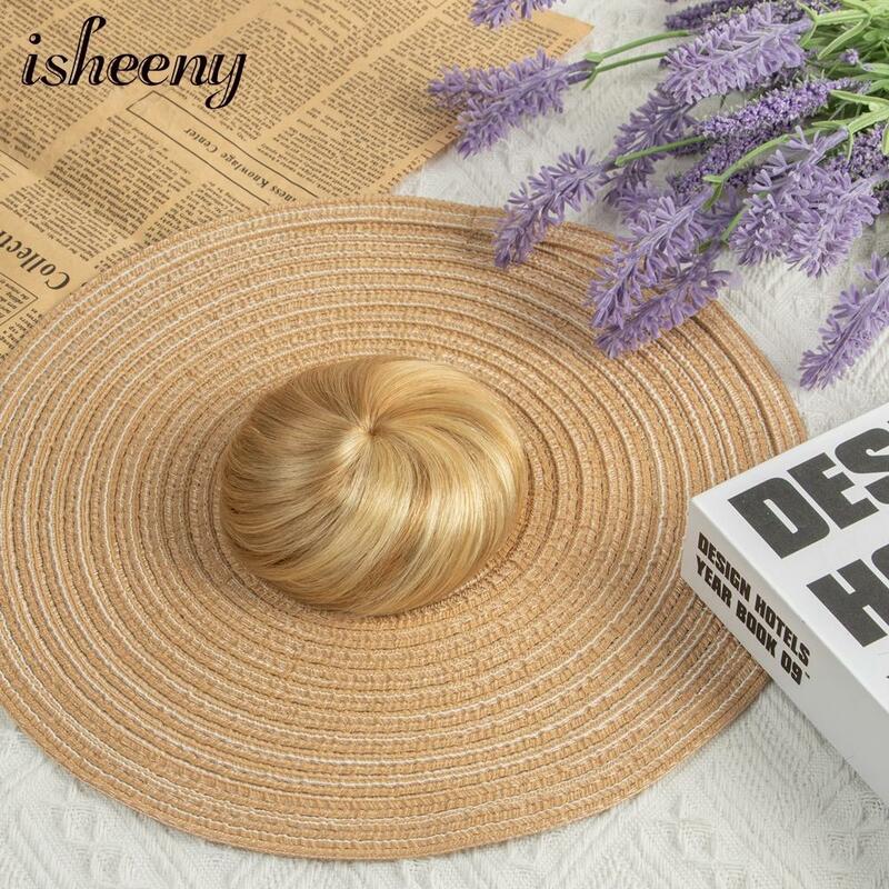 Isheeny-extensiones de cabello humano Real para mujer, coletas rectas con cordón, Clip en postizos, Donut, Updo