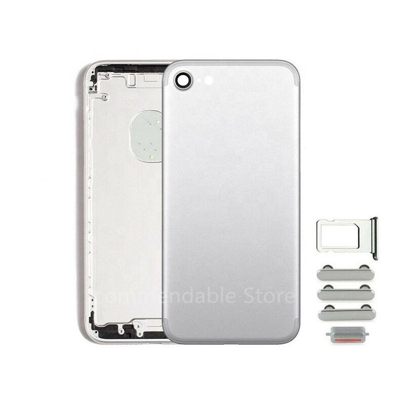 Задняя крышка батарейного отсека для iPhone 7, средняя рамка, корпус шасси, корпус с логотипом + с боковыми кнопками + лоток для SIM-карты
