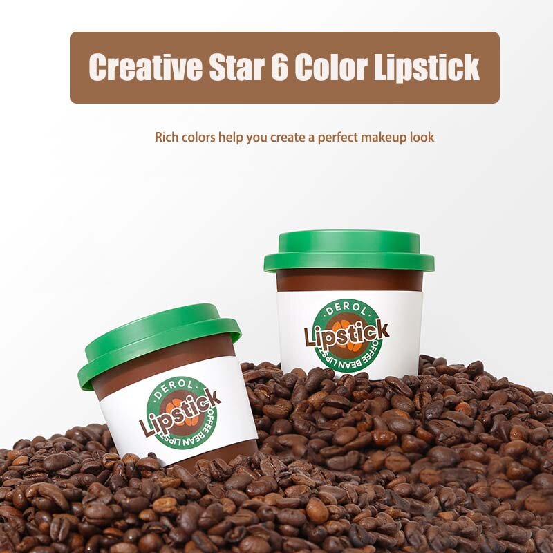 Mini batons da cápsula do café, 6 cores, resíduo metálico, veludo, estrela, hidratando, hidratando, impermeável, duradouro, cosmético