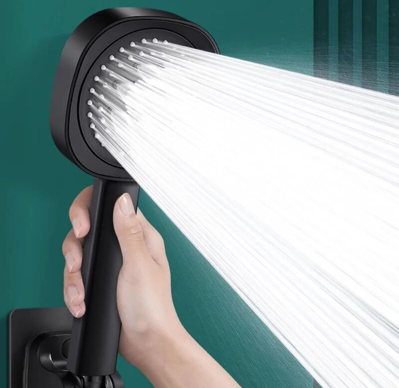 High Pressure Shower Head Black Silver 5 Modes Large Flow Showerhead with Hose Water Saving One-Key Stop Bathroom Spray Nozzle