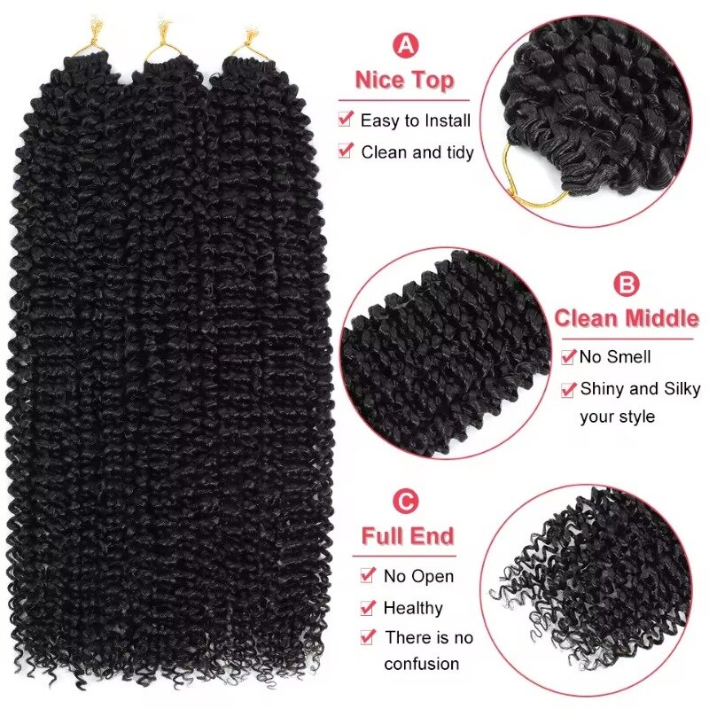 Pré-looped onda de água Crochet extensão do cabelo, Ombre preto, preto trança, pré-esticado, estilos de cabelo natural, torção paixão, atacado