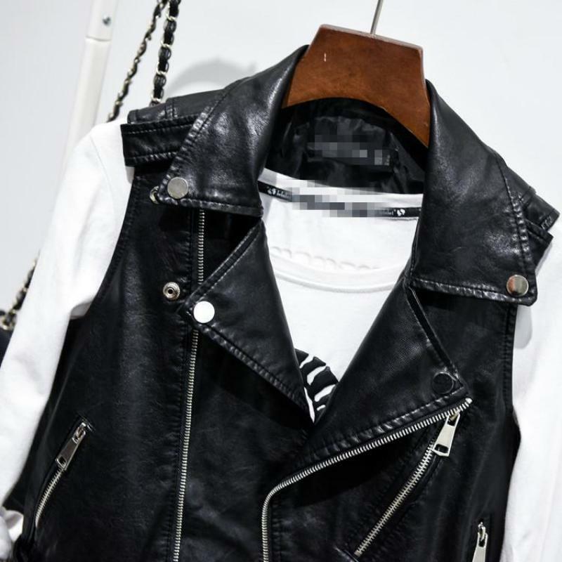 Горячая распродажа черные куртки без рукавов из искусственной кожи зимняя куртка женская мотоциклетная куртка жилет с заклепками жилеты