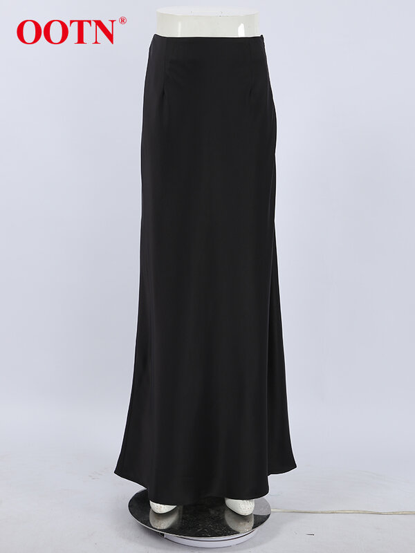 OOTN eleganckie satynowe czarne spódnice z trąbką modne spódnice z wysokim stanem uliczne kobiety 2024 biurowa różowa długa spódnica czerwona wiosenna