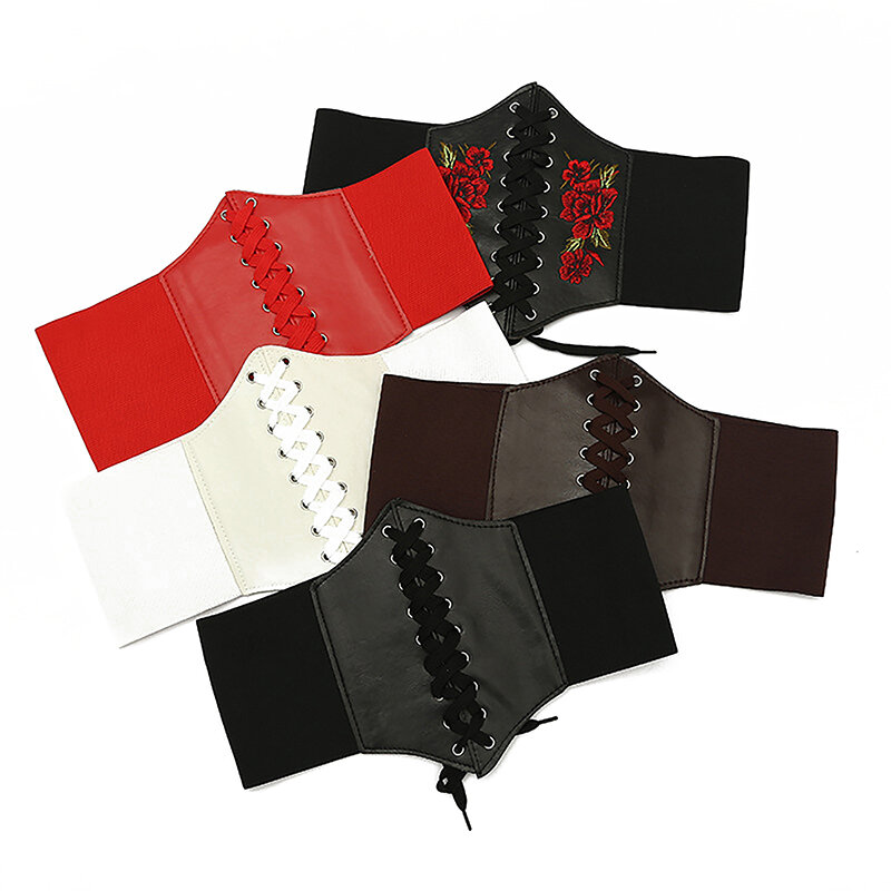 Cinturones elásticos de cuero PU para mujer, Ceñidor adelgazante corporal, corsés sexys, cinturones anchos, 1 unidad