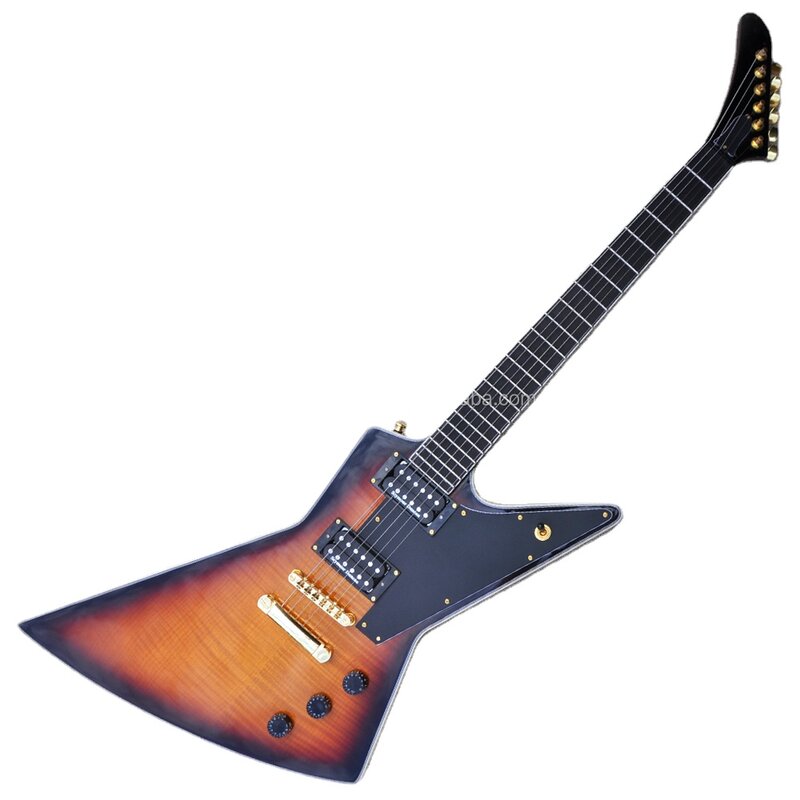 Flyoung gitar elektrik bentuk tidak biasa, veneer Maple api gitar harga murah Sunburst