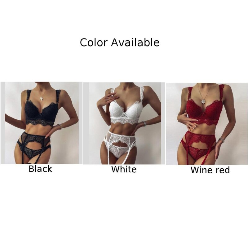 Ensemble de lingerie 3 pièces en dentelle pour femmes, soutien-gorge transparent, string, sous-vêtements sensuels, collants ajustés, creux 7.0, vêtements de nuit