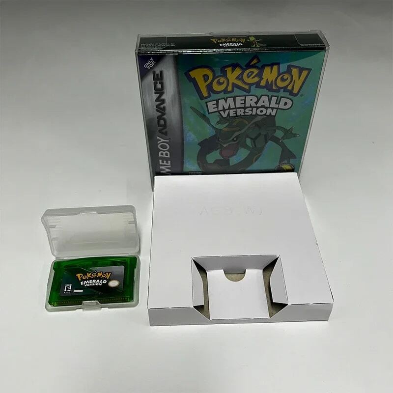 خرطوشة لعبة GBA من سلسلة بوكيمون في صندوق ، الزمرد ، روبي ، فيرريد ، أوراق خضراء ، ياقوت ، بدون دليل