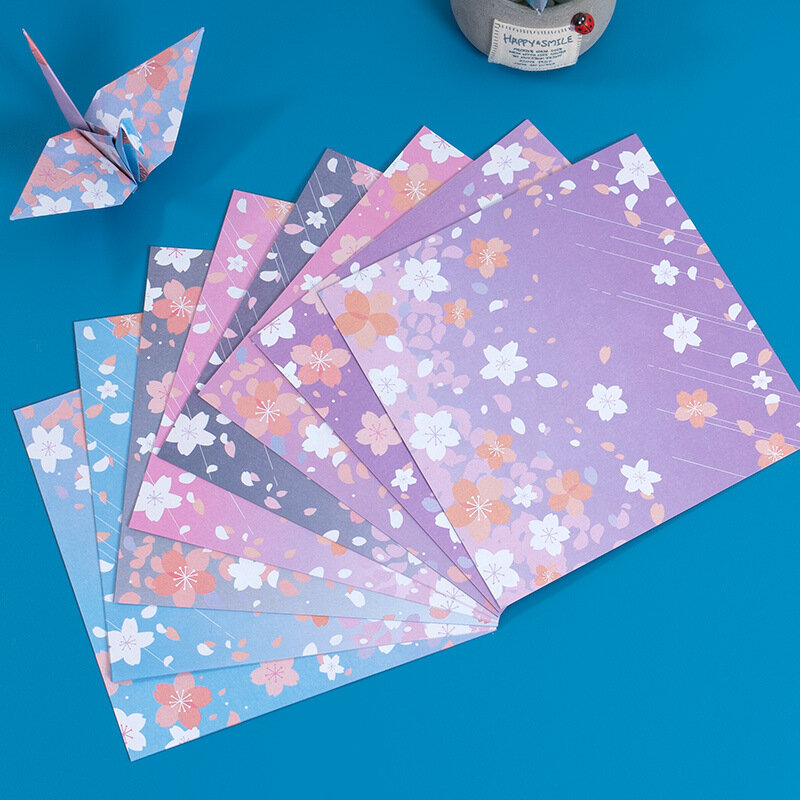 Alat tulis dua sisi persegi buatan tangan Origami Sakura kertas berwarna ribu kertas derek pola kartu kertas laminasi YHCZ358