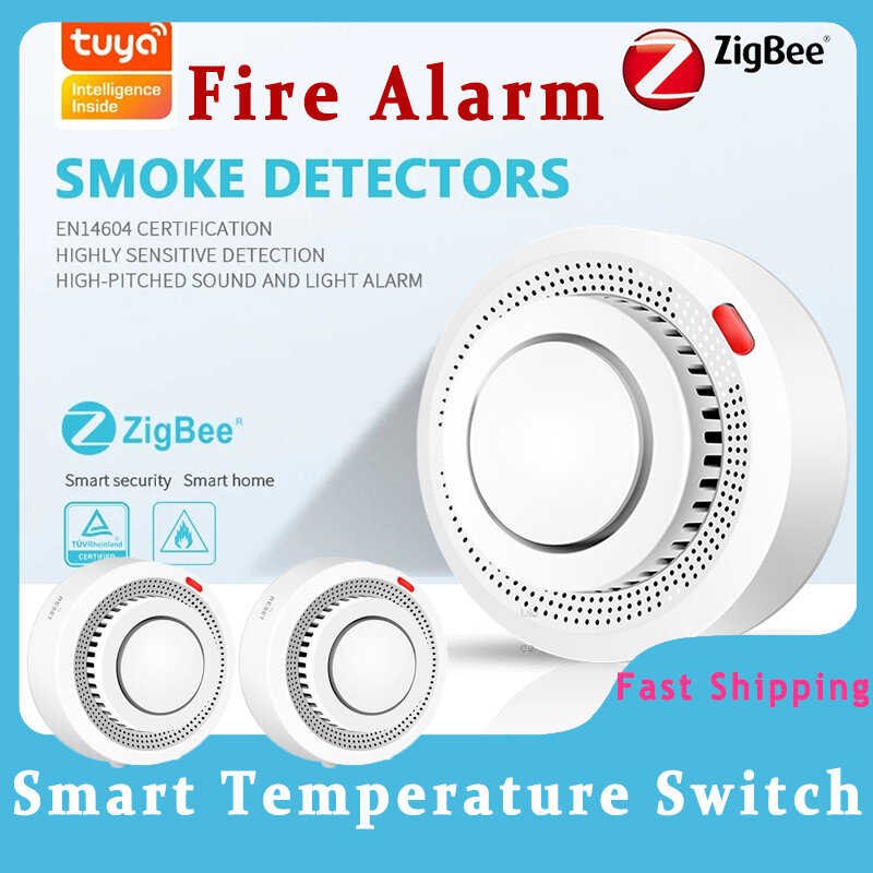Tuya-インテリジェントな煙探知器,火災警報器,煙探知器,Zigbeeを備えたアラーム