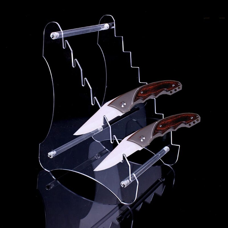 Soportes de exhibición de cuchillos acrílicos de alta resistencia, soporte de caballete para cuchillos de bolsillo, estante para cuchillos de supervivencia de caza, 2 piezas (ocho capas)
