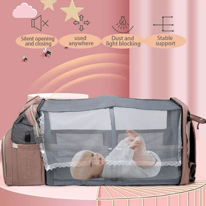 Large Capacity Fashionable Mother And Baby Bag Usb Charging Simple Thermos Box Portable Crib Mother Bag