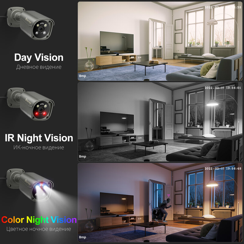 К 4K система видеонаблюдения Ultra HD 8MP POE NVR двустороннее аудио распознавание лица цветное ночное видение комплект видеонаблюдения
