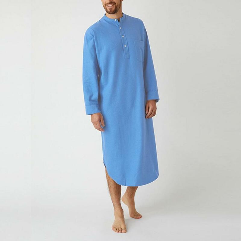 Men's Pajama Shirt Long Sleeve Nightgown Button Design Shirt Male
