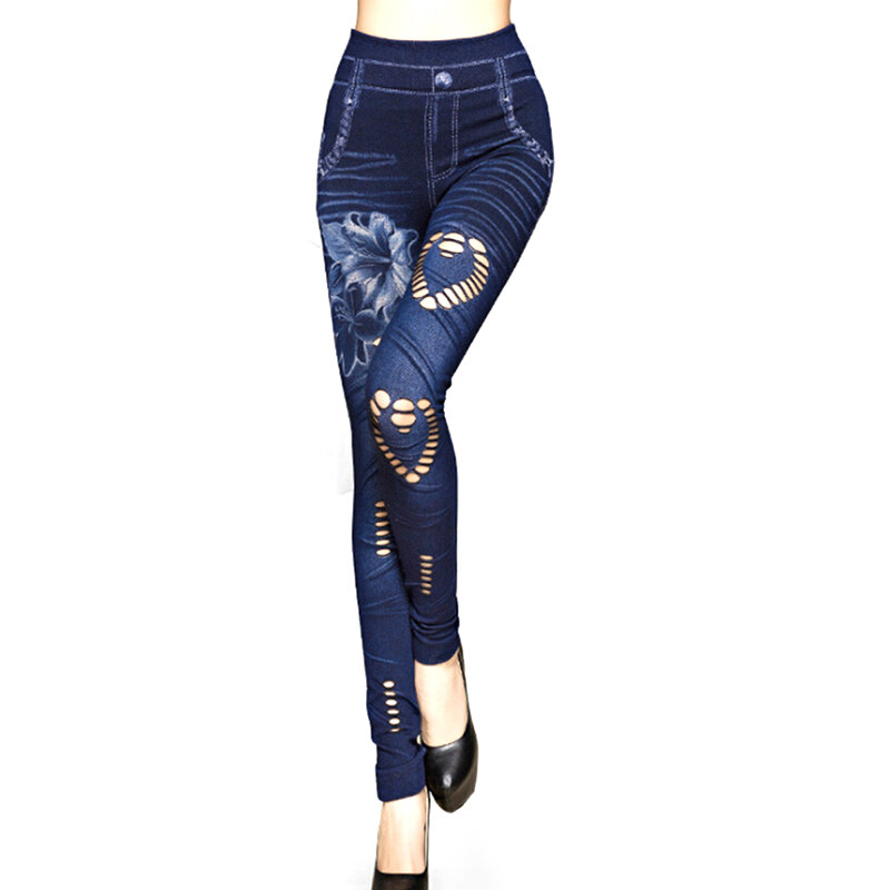 Leggings de jeans falso feminino, calças justas, calças elásticas, sexy