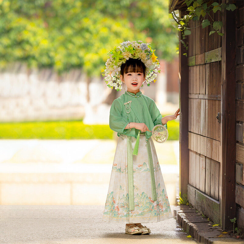 Hanfu Girl Spring and Autumn Clothing Little Girl Horse Face Skirt Set 2024 New Children's Super Immortal Ancient Clothing Chine