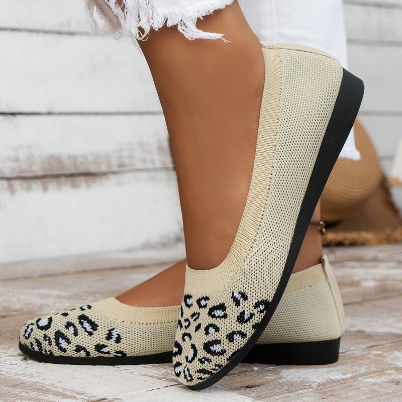 2024summer  European and American large round toe fashionable flat sole single shoes for  breathable leopard print  flat shoes