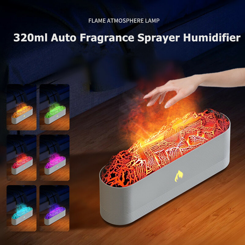 Volcano Flame Aroma Difusor, Indoor Fragrância Enhancement, 3D Flame, Night Light, Grande Nano Spray, Umidificador de Névoa para Casa