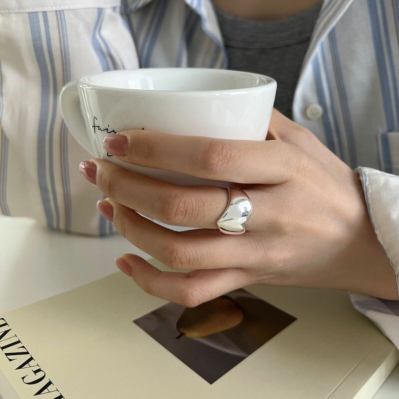 BF CLUB 925 srebrne pierścionki z prostymi serduszkami dla kobiet para moda geometryczne Vintage ręcznie robione nieregularne pierścionki prezenty na przyjęcie
