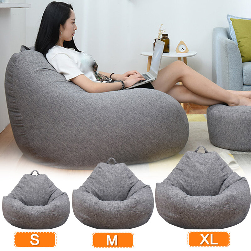 Sarung Sofa besar, penutup kursi malas kecil tanpa isi Linen, kursi panjang kantong kacang Pouf Puff Sofa Tatami ruang tamu