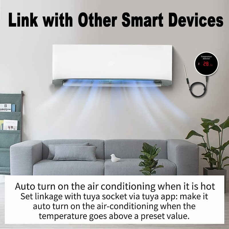 Tuya WiFi Temperature Humidity Senor External Probe Remote Monitor Alarm Indoor Thermometer Hygrometer Detector Smart Life APP