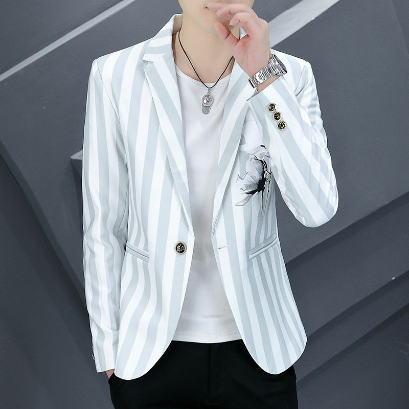 Terno pequeno listrado gradiente masculino, estilo coreano, jaqueta casual, tendência jovem bonita, nova para primavera e outono