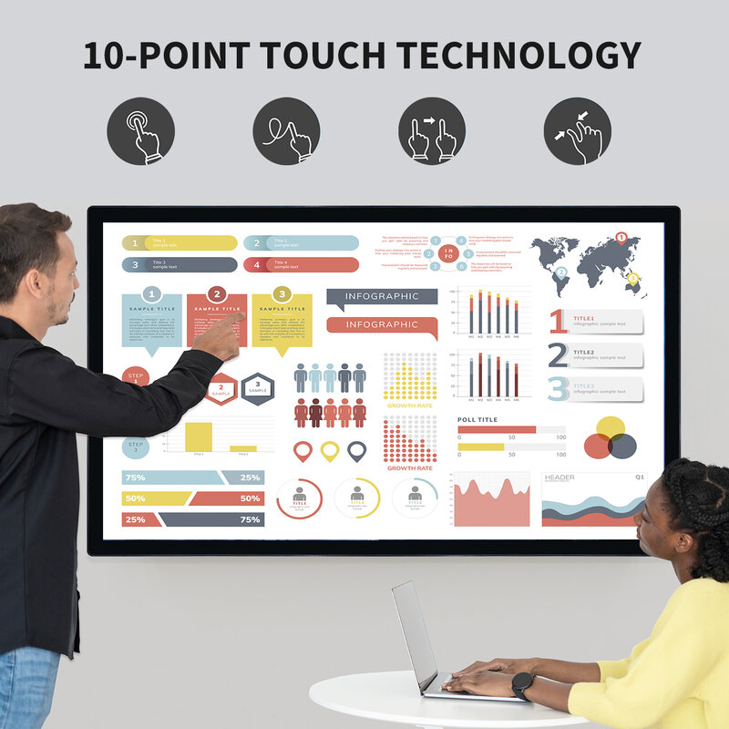 TouchWo Monitor layar sentuh 43 55 65 inci, papan tulis interaktif elektronik layar sentuh taman kanak-kanak semua dalam satu buah