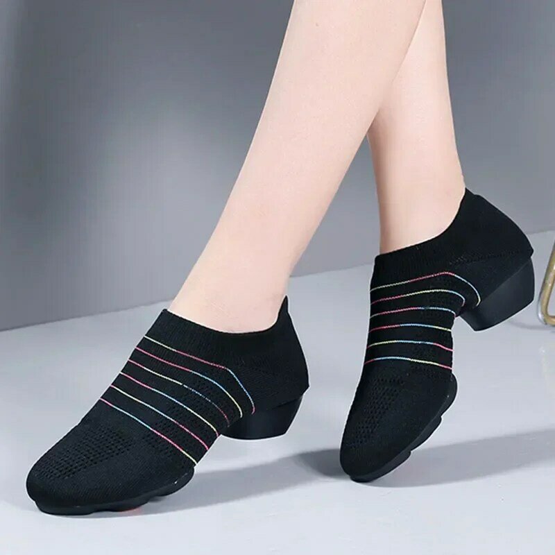 Women's Latin Dance Shoes for Adults, Breathable Knit Outdoor Ballroom Dancing Shoes for Ladies