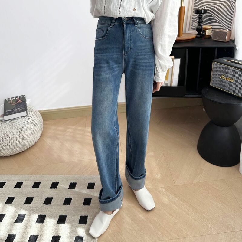 2024 Wiosna Lato Najlepiej sprzedające się modele Czterokolorowe jeansowe proste spodnie damskie Zrelaksowane uniwersalne elastyczne wąskie spodnie z szerokimi nogawkami