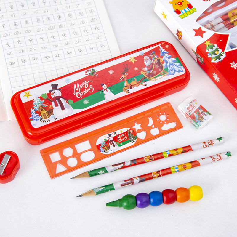 เครื่องเหลาดินสอสำหรับเด็กประถมดินสอกล่องดินสอยางลบดินสอสีอุปกรณ์เครื่องเขียนสำหรับเทศกาลคริสต์มาส