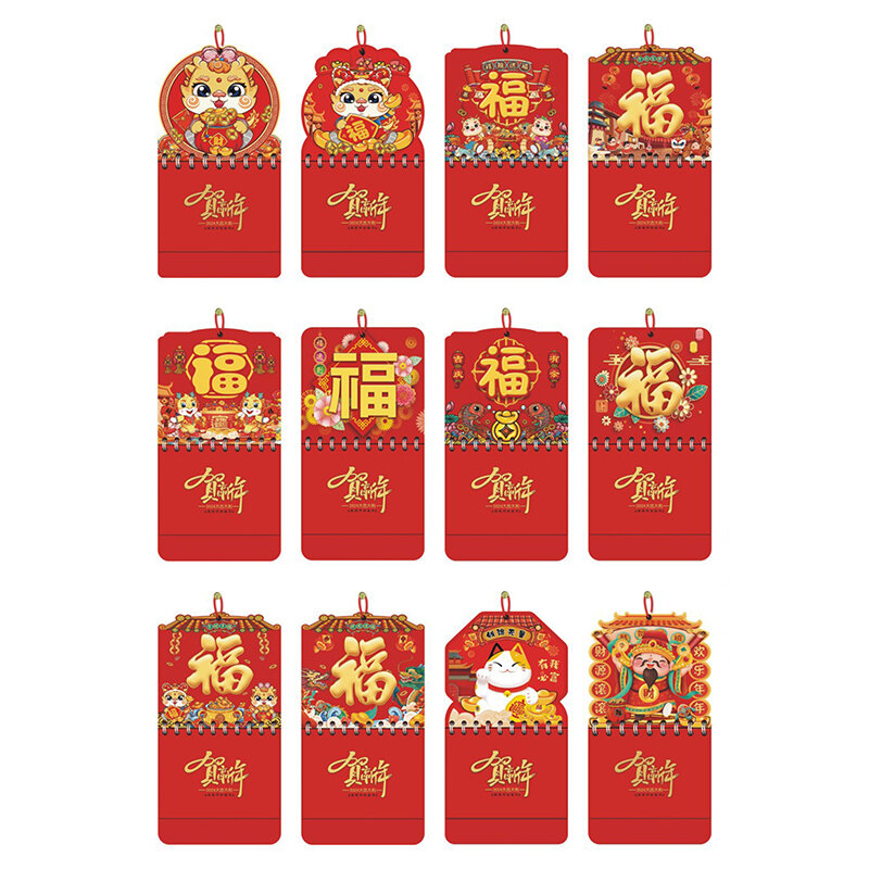 Nowy rok Mini kalendarz ścienny 2024 chiński smok kalendarz biurkowy kalendarze do dekoracji domu materiały biurowe
