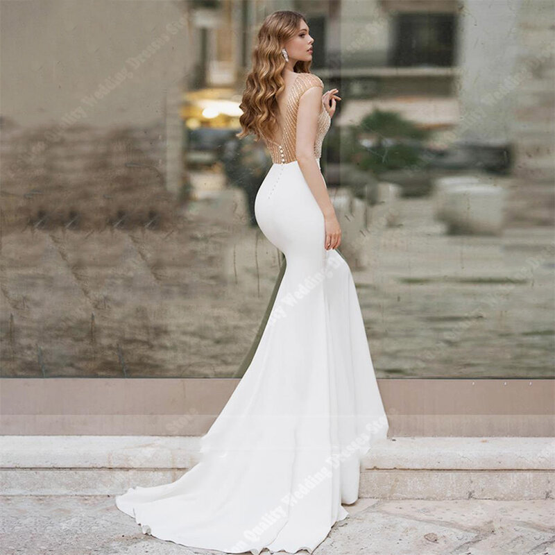 Gaun pernikahan Satin putri duyung modis jubah pengantin kain bersinar kualitas 2024 untuk wanita gaun pengantin seksi Modern punggung terbuka
