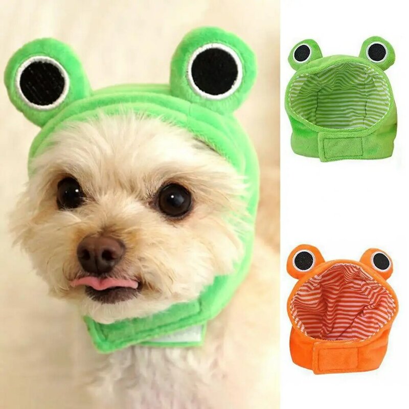 Sombrero ajustable para mascotas, rana de felpa, conjunto de tocado para mascotas para fiestas, Cosplay, novedad, cinta de sujeción, moda para perros para vacaciones