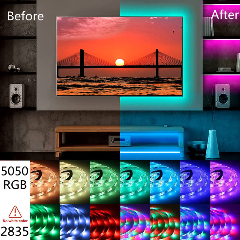 32,8ft 1-10 metr LED Strip Light RGB 44key pilot zdalnego sterowania zmiana koloru USB 5V 2835/5050 elastyczna taśma podświetlenie TV dekoracja sypialni