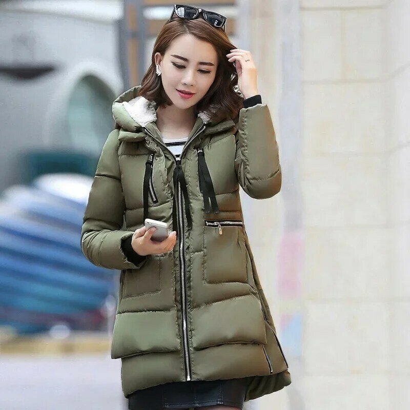 Winter Down Coat Cotton Padded Jacket Women Army Green Jacket Oversized Casual Warm Parkas Thick Hooded Outwear Korean Fashion