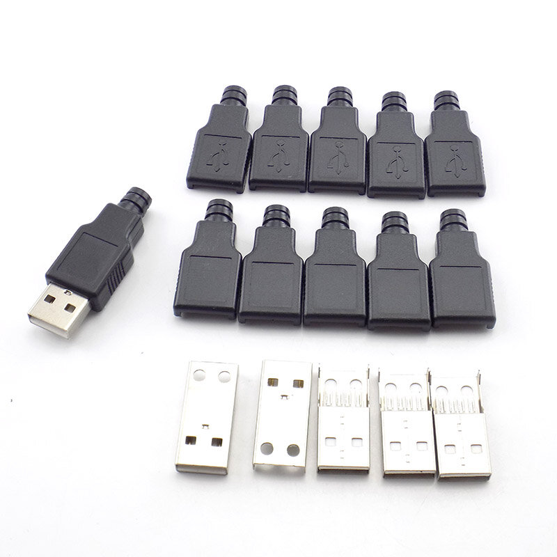 A 타입 암 USB 2.0 수 USB 4 핀 어댑터 소켓 납땜 커넥터, 블랙 플라스틱 커버, DIY 커넥터 플러그, 1 개, 5 개, 10 개