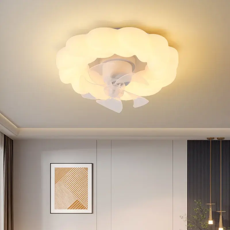 Ventilateur de Plafond à Spectre Complet avec Lumière LED, Protection Contre le Vent et les Yeux, Style Nordique, pour Chambre d'Enfant