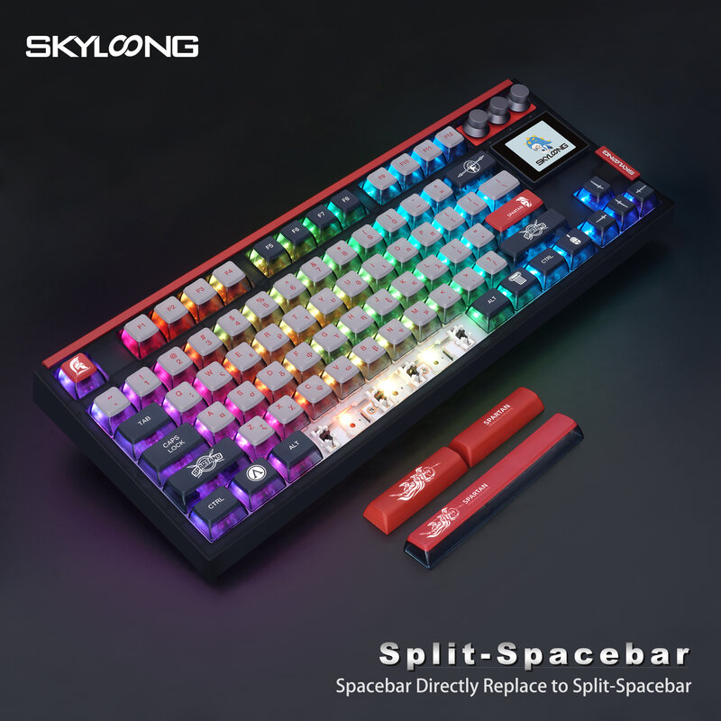 Skyloong RGB 화면 Kailh 박스 스위치 스파르탄 테마 기계식 키보드, 3 가지 모드, 푸딩 키캡, GK87 Pro, 신상