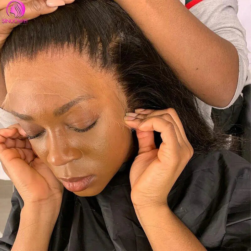Peruca frontal de renda reta para mulheres negras, cabelo humano brasileiro, perucas transparentes da frente do laço, 13x4 HD, 220 Densidade, 32 in
