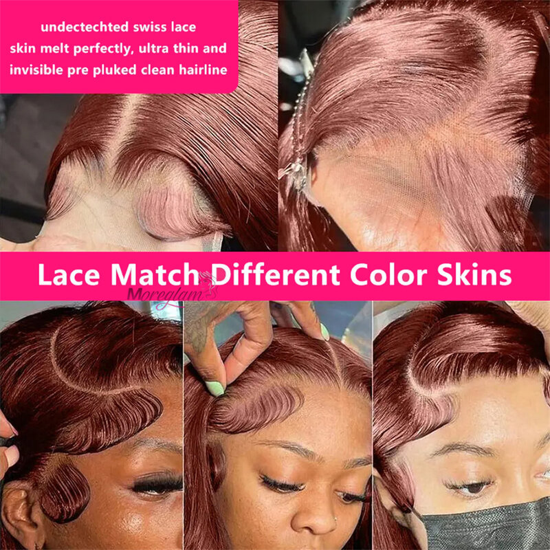 Reddish Brown Straight 13x4 Transparent Lace Front Wigs Human Hair #33 Red Brown Straight Lace Frontal Colored Wigs Pre-plucked